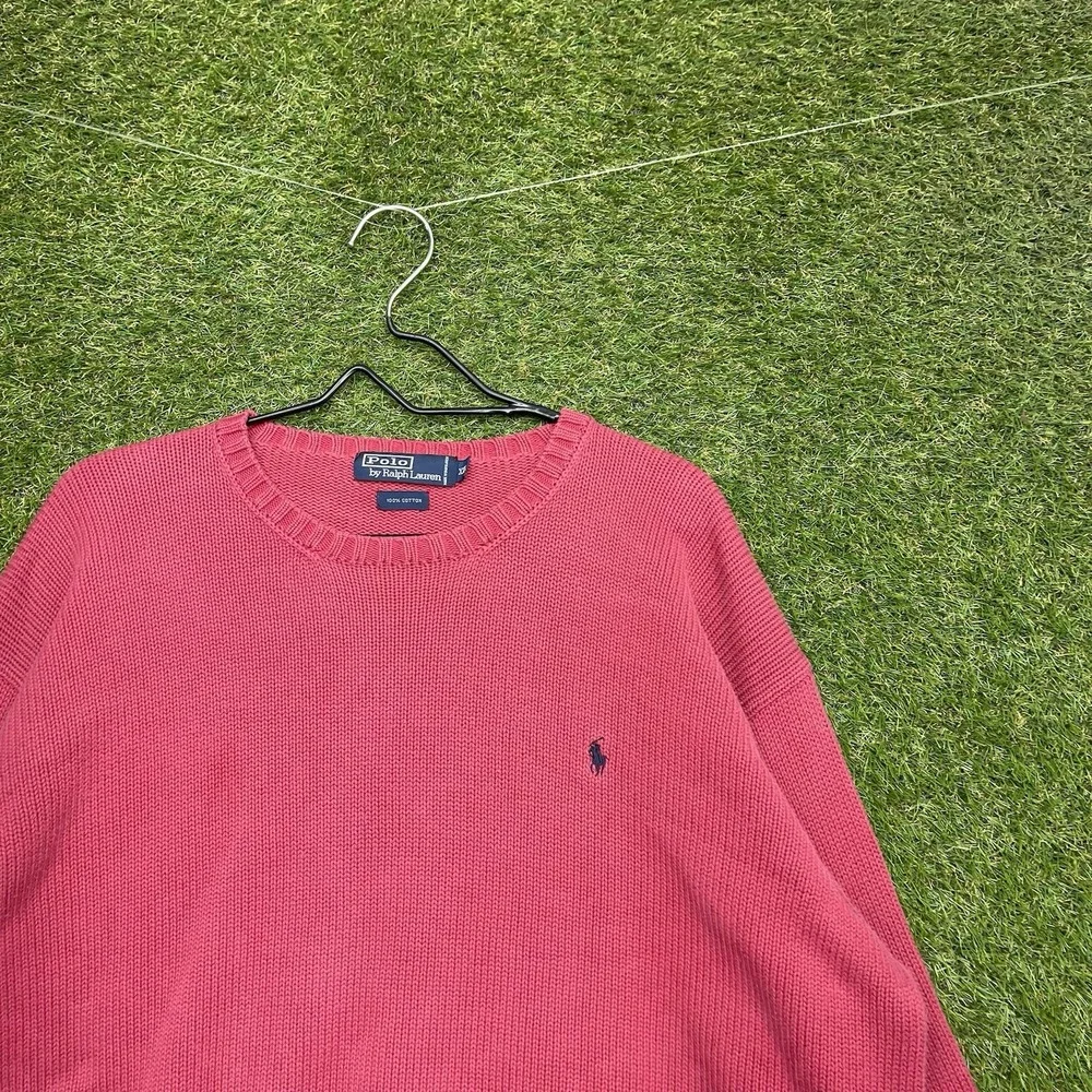 Vintage Polo Ralph Lauren Sweater Mens 2XL Red Knit Crew 100% Cotton Faded 90s